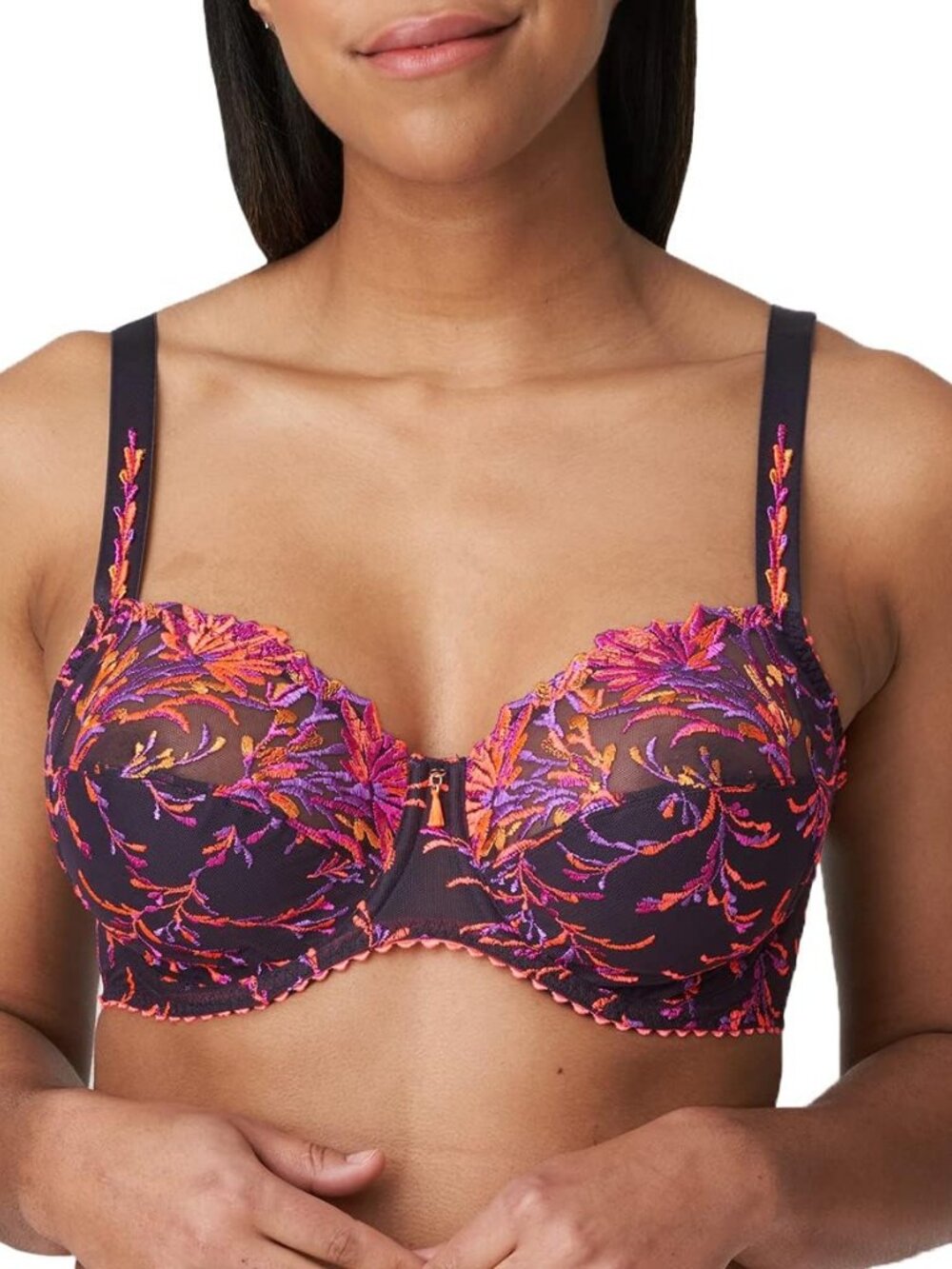 PrimaDonna Black Neon Floral Embroidered Underwire Full Cup Bra 38G